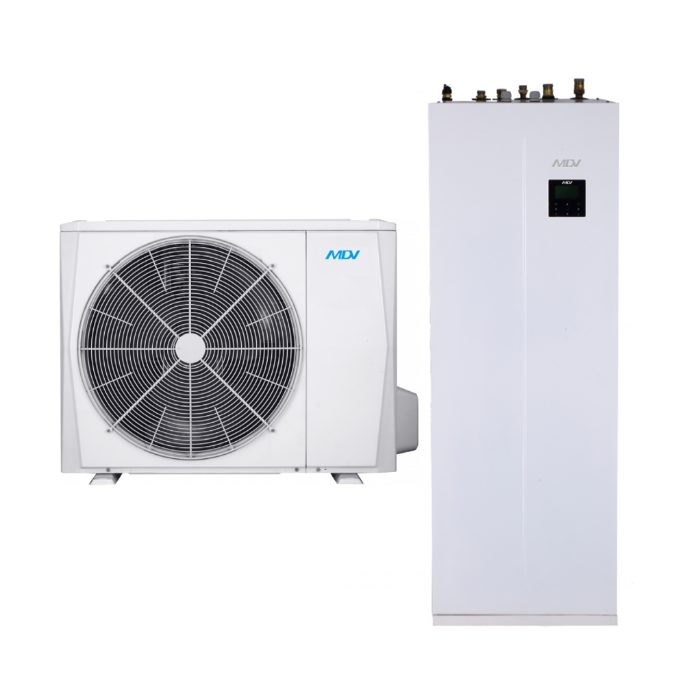 Pompă de căldură MDV Impact All in One, aer-apă cu boiler încorporat de 190 litri, 6 kW, control Wi-Fi, încălzire, răcire, auto, ACM, mixt, modul ECO, modul Silențios.