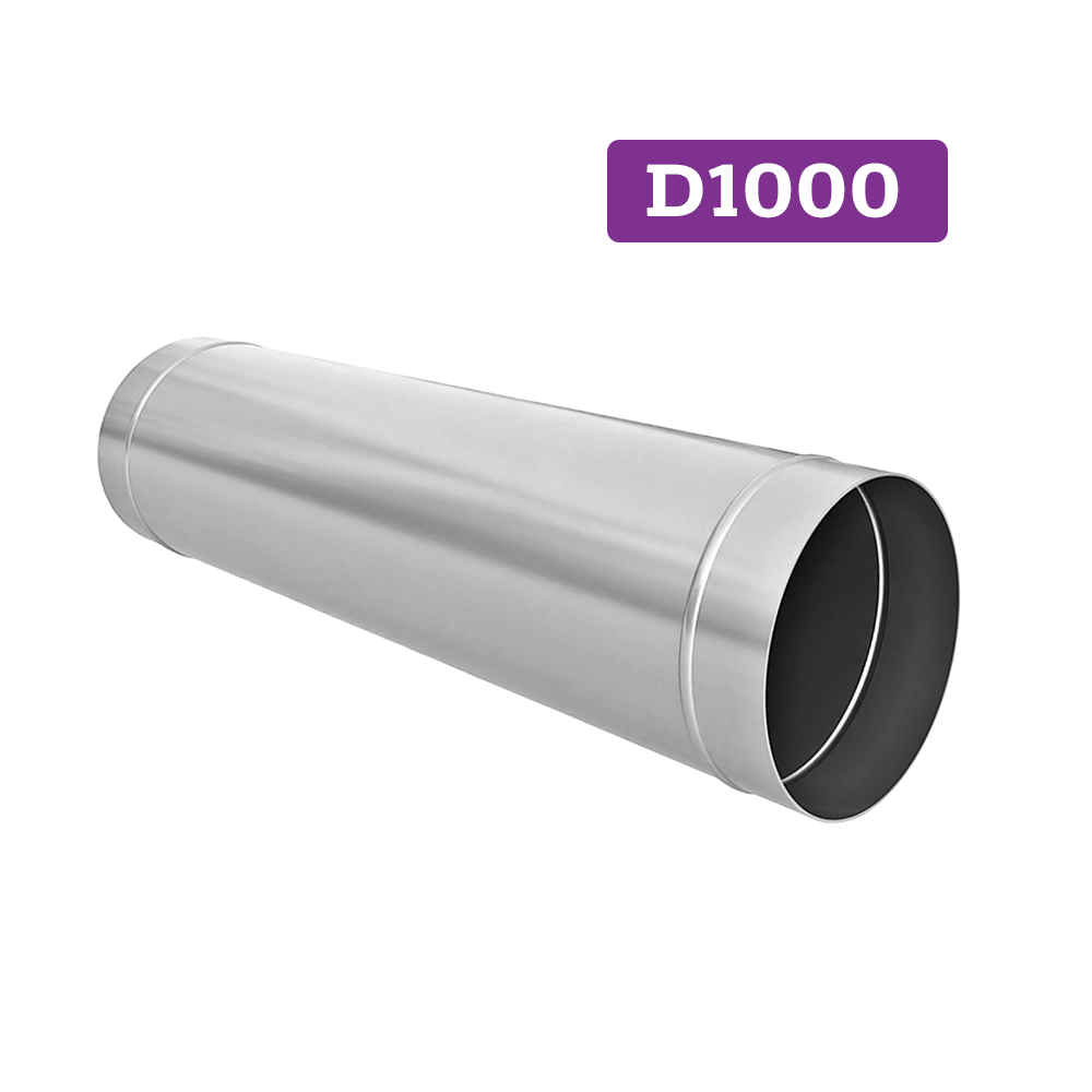 Tubulatură circulară, ventilație, diametru 1000 mm, grosime 0.8 mm, 3000 mm, tablă zincată, argintiu