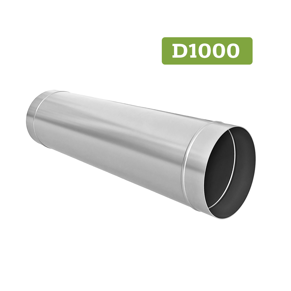 Tubulatură circulară, ventilație, diametru 1000 mm, grosime 0,8 mm, 1000 mm, tablă zincată, argintiu